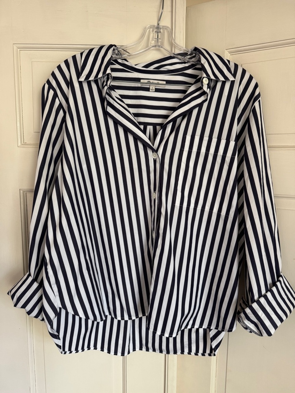 Madewell Black & White Vertical wide Stripe Button-Down Shirt Large